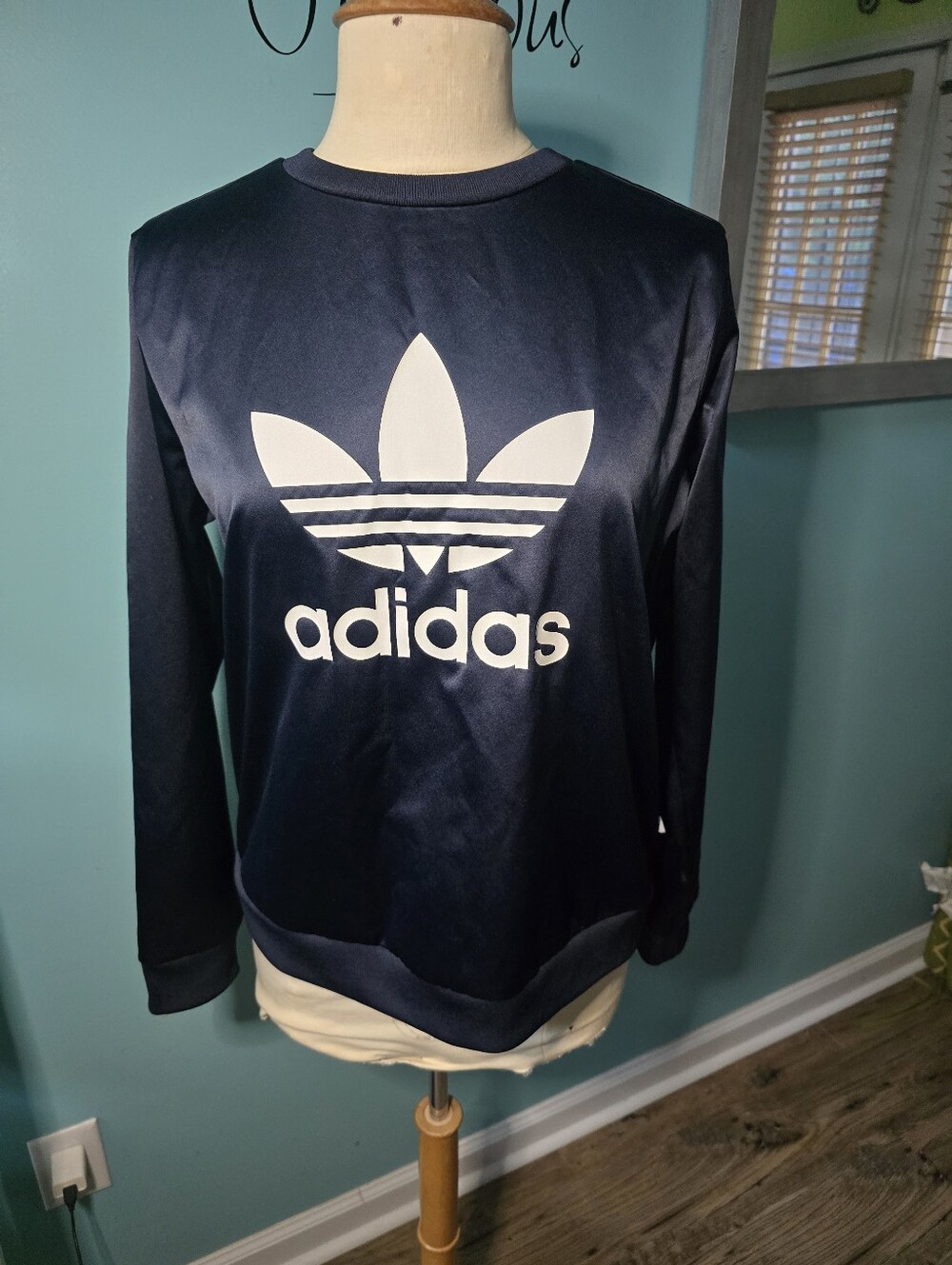 Ultra Chic Adidas Navy Crewneck Sweater with White Trefoil